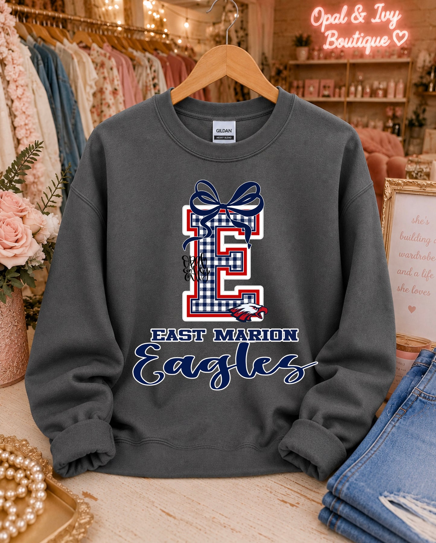 East Marion Eagles Gingham Sweatshirt