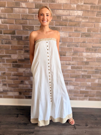Strapless Button-Front Maxi Dress