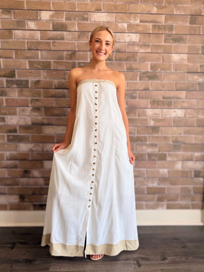 Strapless Button-Front Maxi Dress