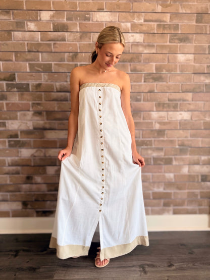 Strapless Button-Front Maxi Dress