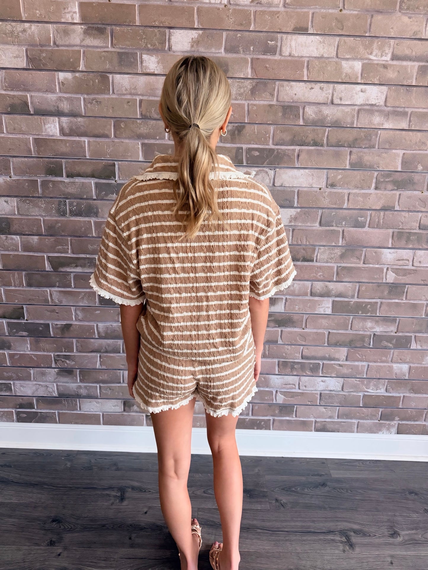 Mocha/White Knit Striped Lounge Set