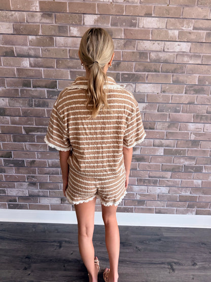 Mocha/White Knit Striped Lounge Set