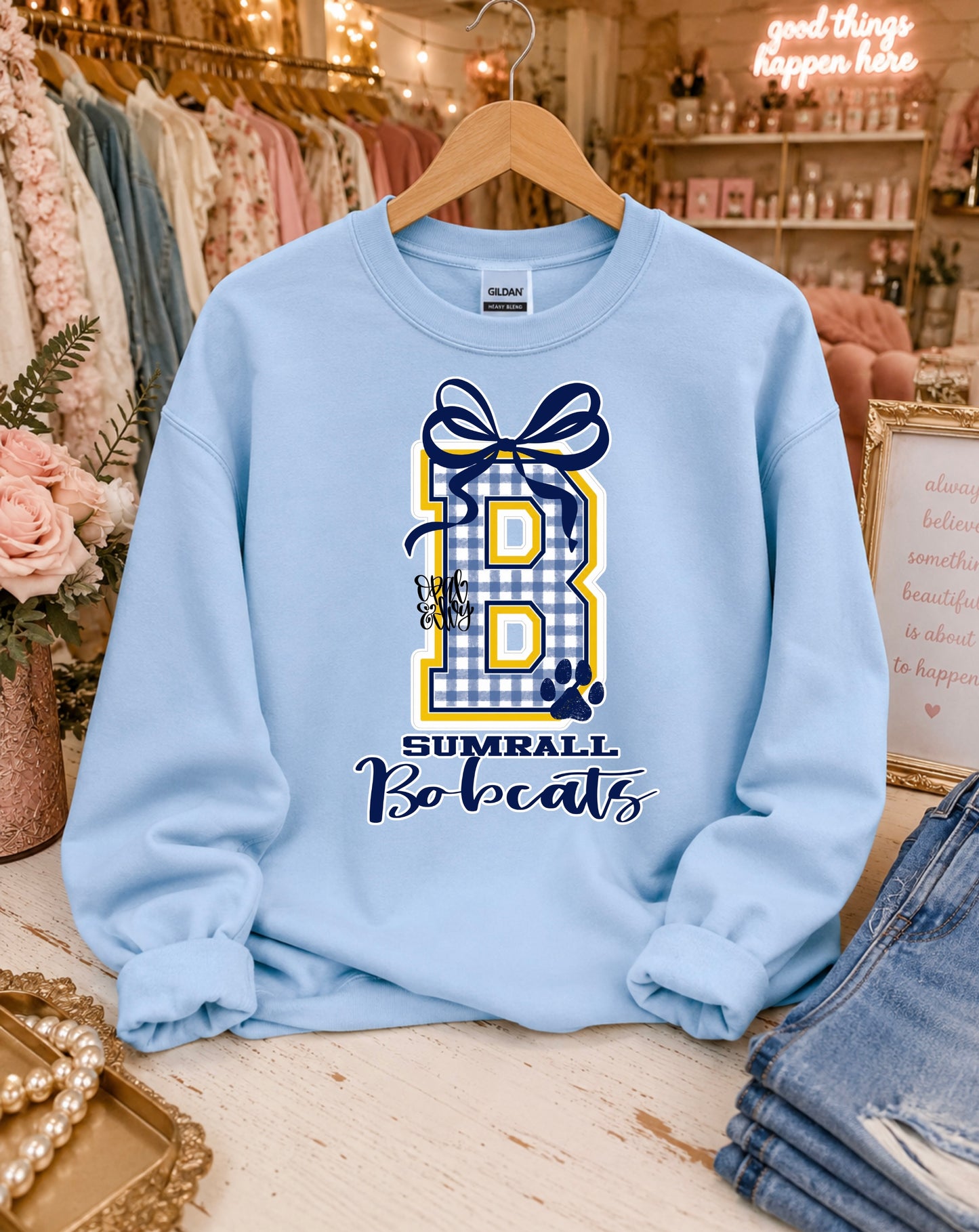 Sumrall Bobcat Gingham Sweatshirt