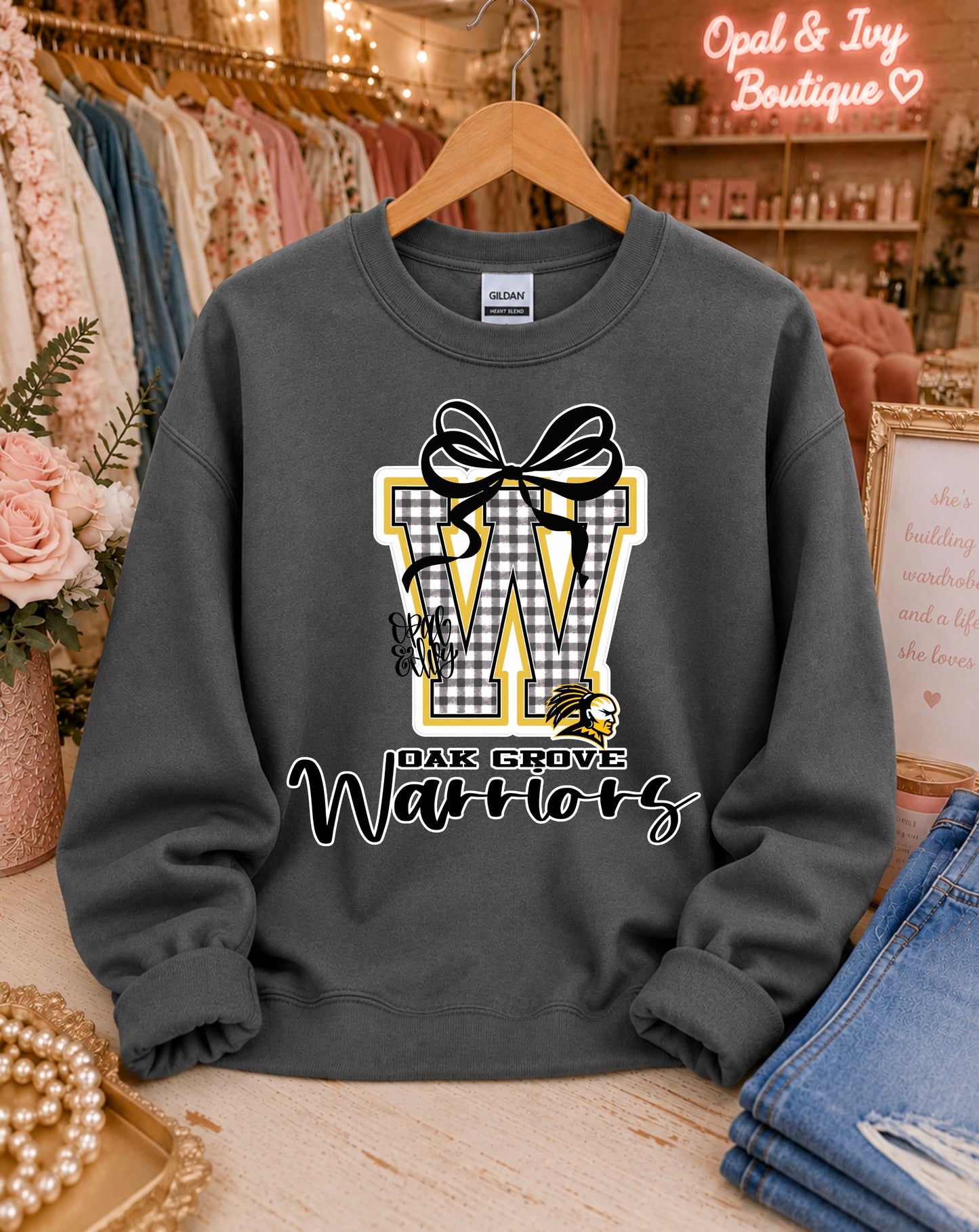 Oak Grove Warriors Gingham Sweatshirt