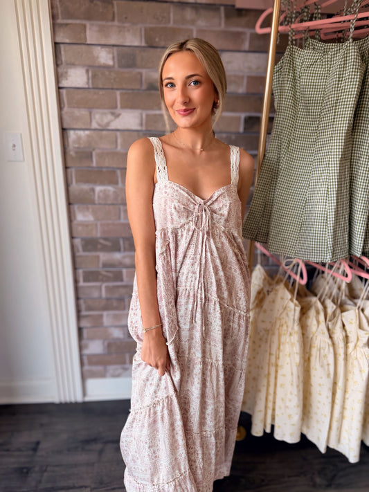 Floral Patchwork Lace Strap Maxi Dress